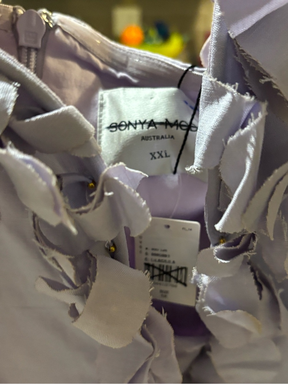 Sonya Moda for Anthropologie One-Shoulder Lilac Petal-Trim maxi Dress - Picture 13 of 16